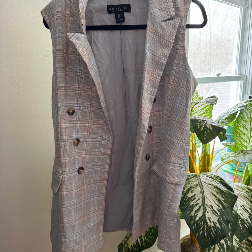 Rachel Zoe Plaid Sleeveless Blazer